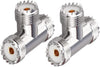 UHF Triple T Coax Connector – SO-239 Female to Dual PL-259 Male 3-Way RF Adapter Splitter - Pack 2