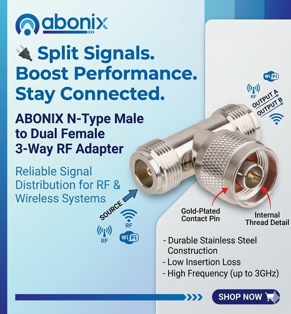 N Male To Dual N Female 3 Way Coax Adapter T Shape N Type Rf Splitter Connector Pack Of 1