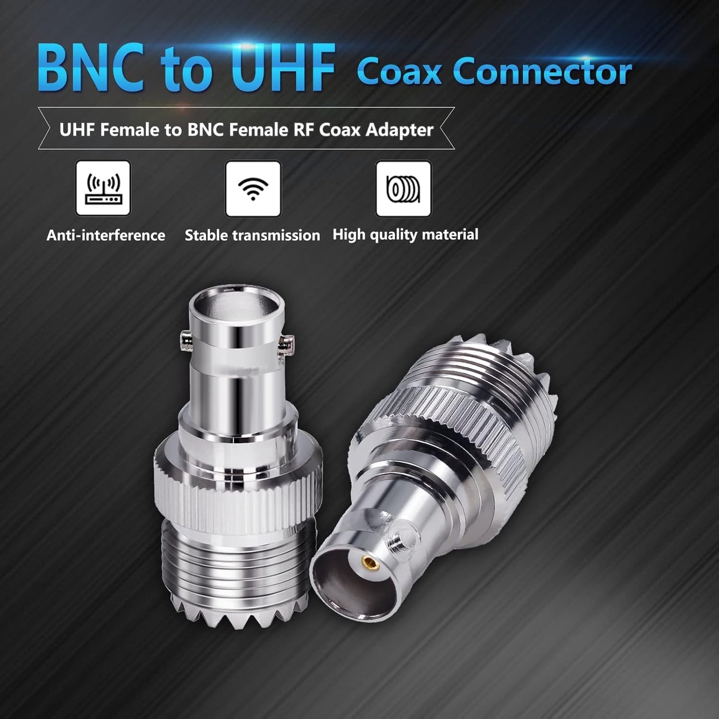 BNC Female to UHF Female RF Coaxial Adapter - Pack - 3