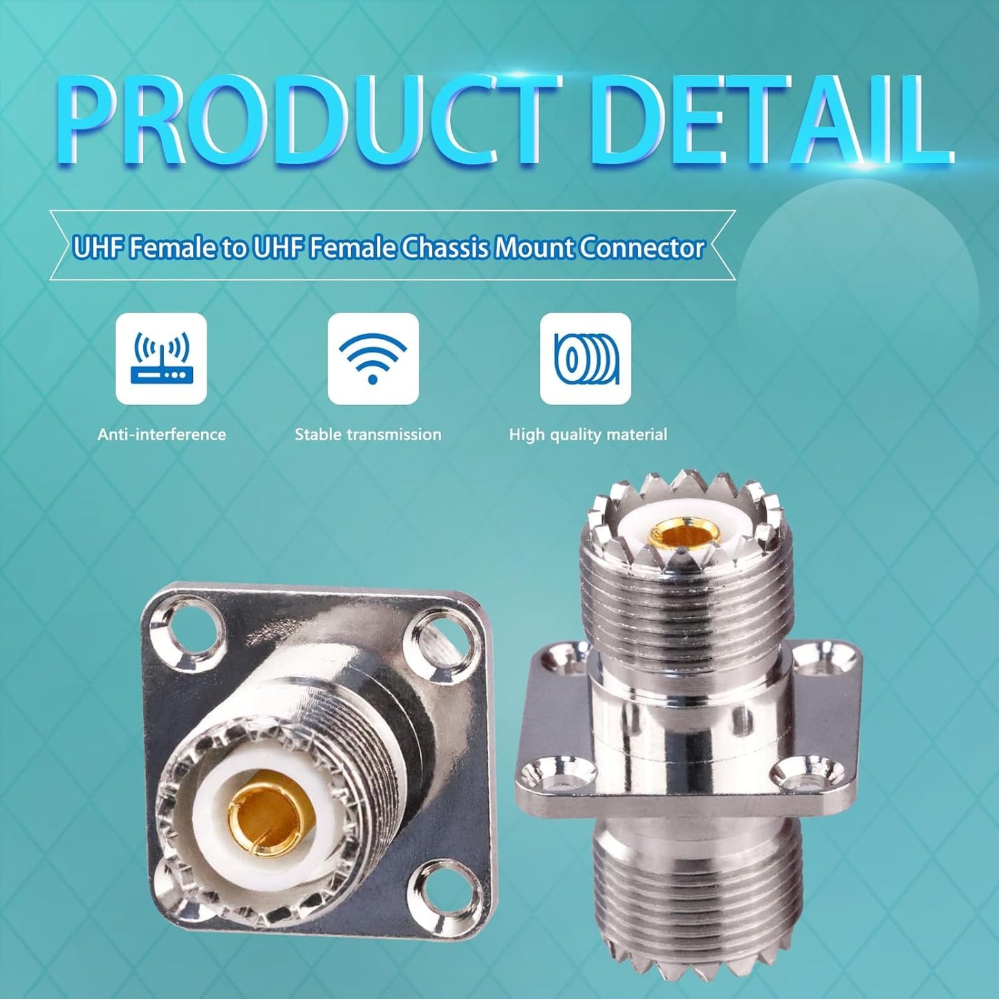 UHF Female to UHF Female 4-Hole Flange Panel Chassis Mount Connector - Pack - 2