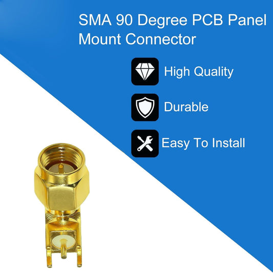 SMA Male Right Angle 90 Degree Coaxial PCB Mount Coax Adapter - Pack - 5