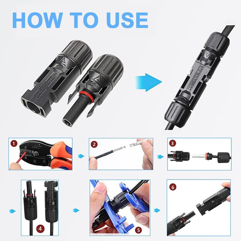 Solar MC4 Connector Kit – Waterproof Male & Female PV Cable Connectors - Pack - 10 Pairs