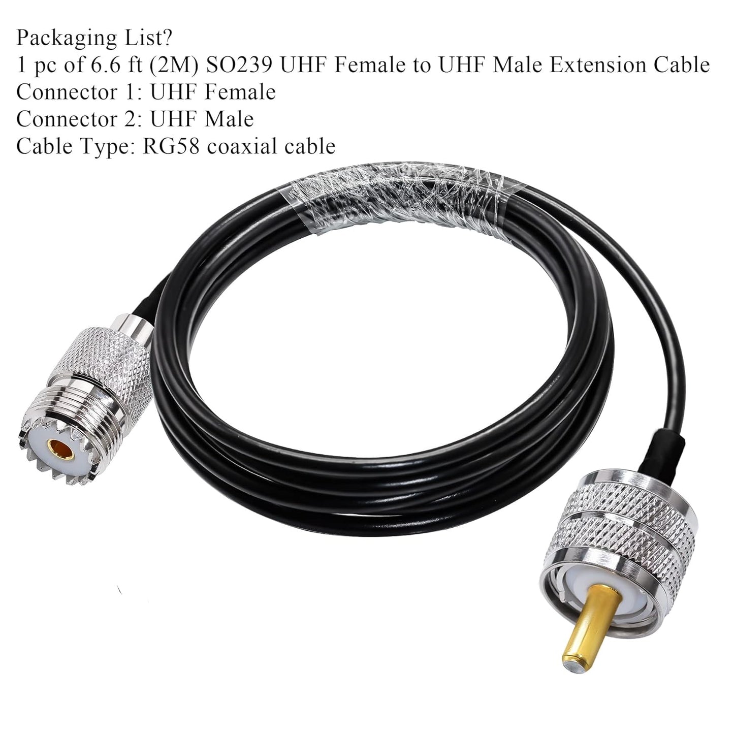RG58 UHF Coax Cable 6.6ft (2 Meter) Low Loss UHF Male to UHF Female Extension Jumper Coaxial Cable - pack - 1