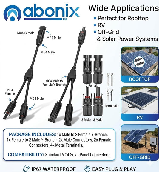 Mc4 Solar Connector Y Branch Connector 1 Pair Mc4 Connector Malefemale 2 Pairs For Parallel Connection Between Solar Panels