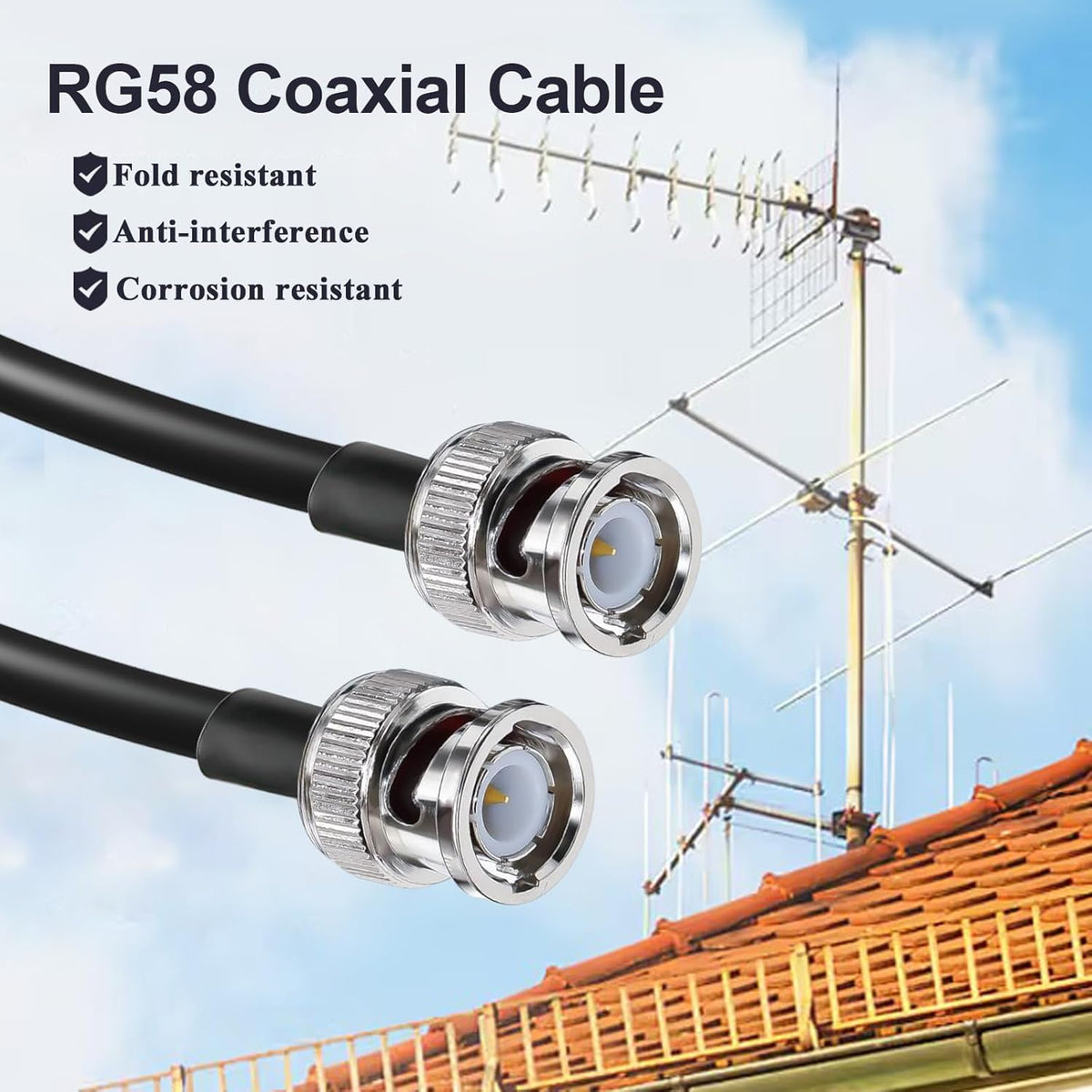 BNC Jumper Cable RG58 Coax Cable Low Loss 50 ohm Male to Male Coaxial Cable 12 inch (30cm) - Pack - 1
