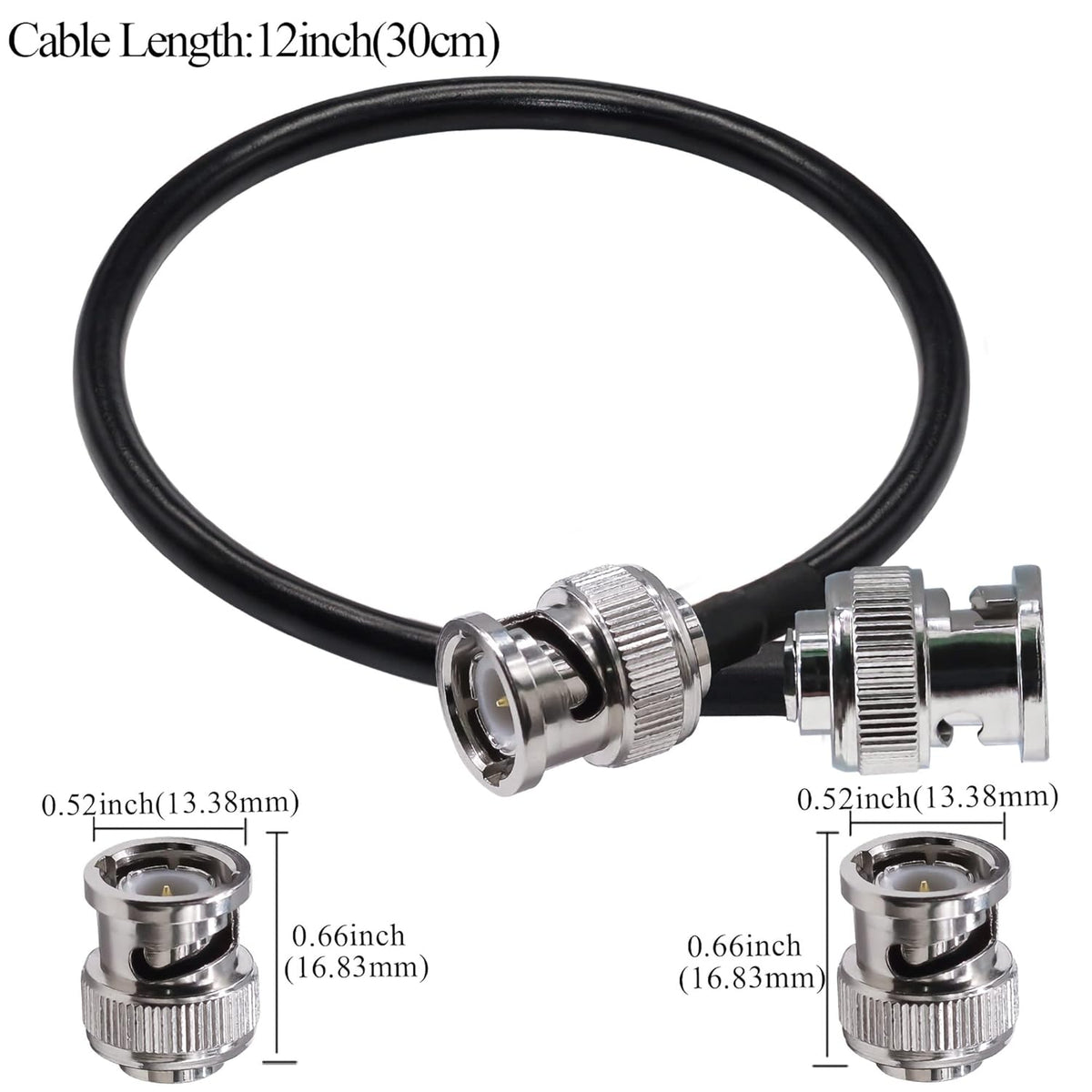 BNC Jumper Cable RG58 Coax Cable Low Loss 50 ohm Male to Male Coaxial Cable 12 inch (30cm) - Pack - 1