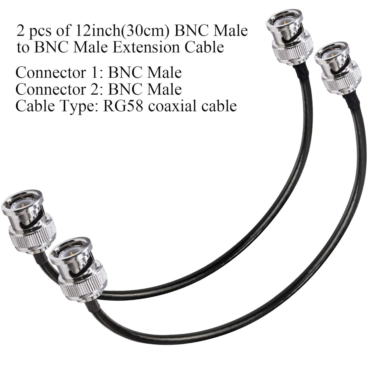 BNC Jumper Cable RG58 Coax Cable Low Loss 50 ohm Male to Male Coaxial Cable 12 inch (30cm) - Pack - 1