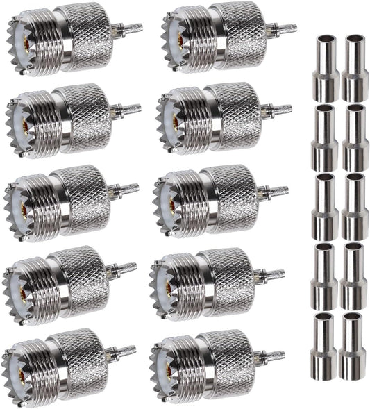 ABONIX UHF SO239 Female Crimp Connector RG316/RG179, PL259 RF Coax Jack- Pack- 10