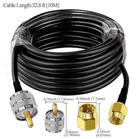 RG58 UHF Male to SMA Male Coaxial Jumper Cable 32.8ft(10M) Low Loss Extension Cable (Pack of 1)
