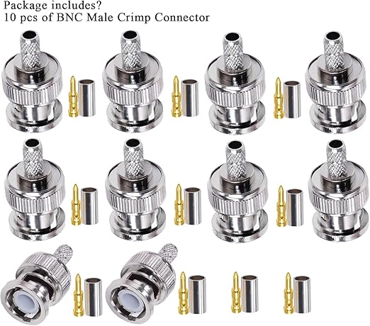 BNC Male Crimp Coaxial Adapter Connector for Cable RG58 -Pack -10