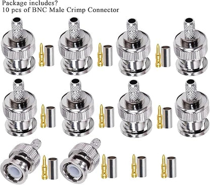 BNC Male Crimp Coaxial Adapter Connector for Cable RG58 -Pack -10