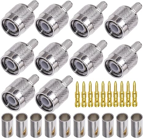 TNC Male Crimp Coaxial Connector Adapter for RG58 Cable – RF Antenna Fitting (Pack of 10)