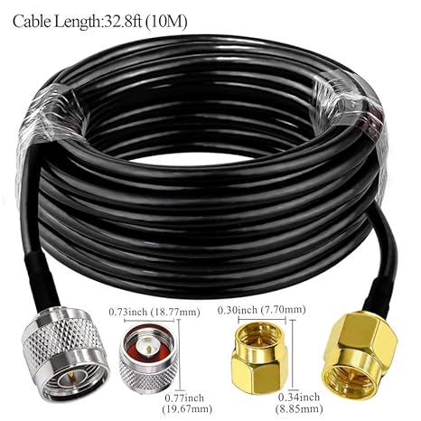 RG58 SMA Male to N Male Coaxial Cable, 50ohm Type N SMA Cable 32.8ft(10M) -Pack -1