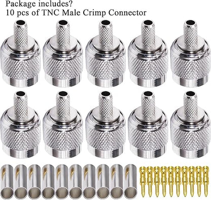 TNC Male Crimp Coaxial Connector Adapter for RG58 Cable – RF Antenna Fitting (Pack of 10)