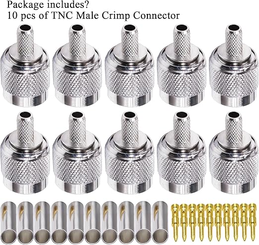TNC Male Crimp Coaxial Connector Adapter for RG58 Cable – RF Antenna Fitting (Pack of 10)