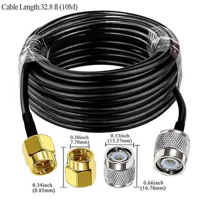 RG58 TNC Male to SMA Male Coaxial Jumper Cable 32.8ft(10M) Low Loss Extension Cable (Pack of 1)