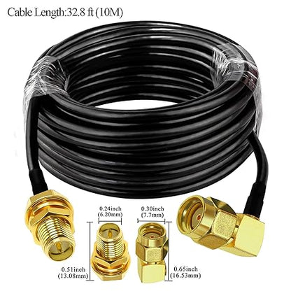 RG58 Coaxial Jumper Cable 32.8ft (10m) | RP-SMA Male to RP-SMA Female Low Loss Extension Cable -Pack -1