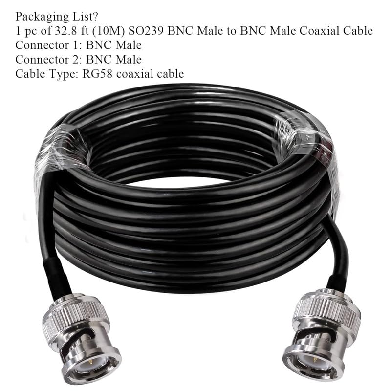 RG58 BNC Male to BNC Male Jumper Cable Low Loss 50 ohm 32.8FT(10M) - Pack -1