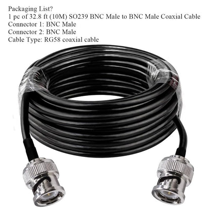 RG58 BNC Male to BNC Male Jumper Cable Low Loss 50 ohm 32.8FT(10M) - Pack -1
