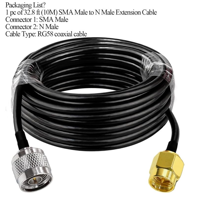 RG58 SMA Male to N Male Coaxial Cable, 50ohm Type N SMA Cable 32.8ft(10M) -Pack -1