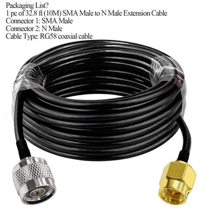 RG58 SMA Male to N Male Coaxial Cable, 50ohm Type N SMA Cable 32.8ft(10M) -Pack -1