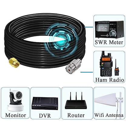 RG58 UHF Female to SMA Male Coaxial Jumper Cable 32.8ft(10M) Low Loss Extension Cable (Pack of 1)