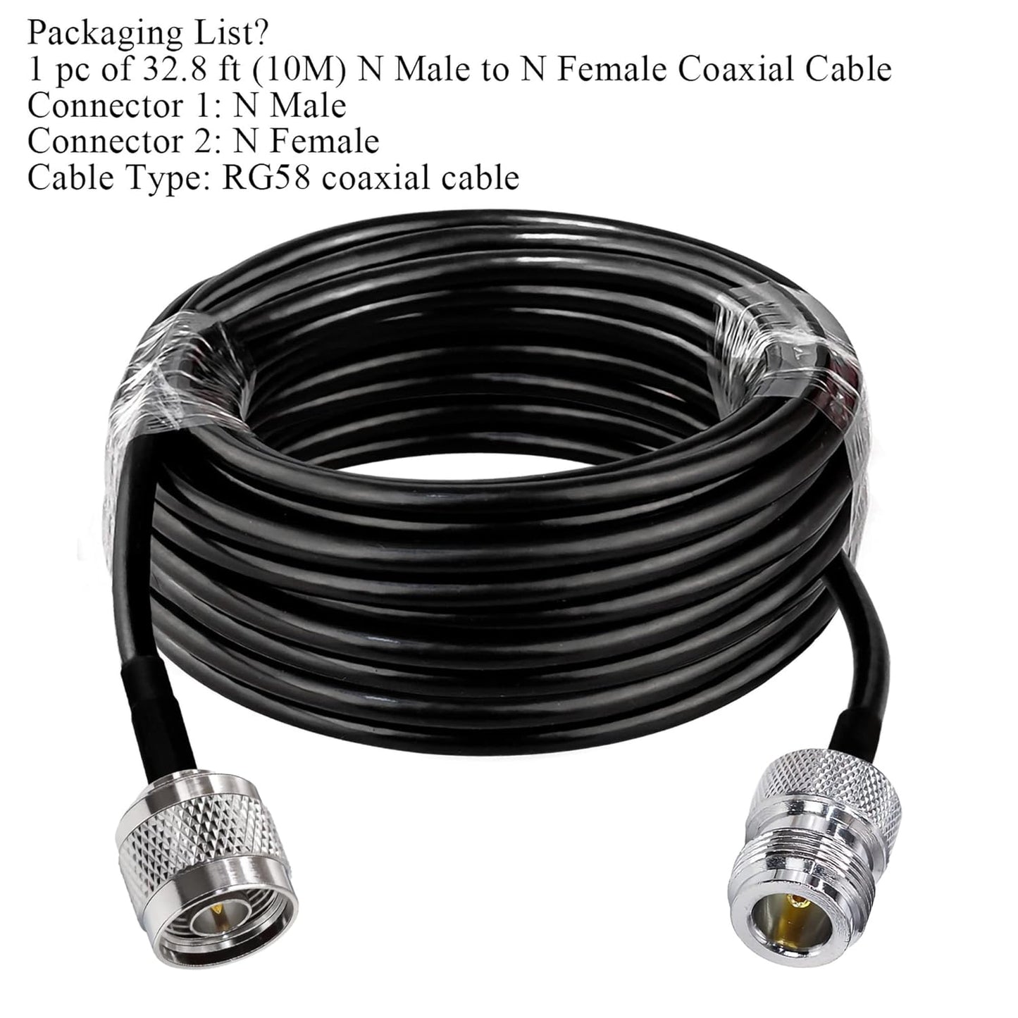 RG58 N Male to N Female Coaxial Jumper Cable – 32.8 FT (10 Meter) -Pack -1