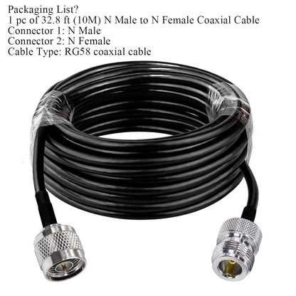 RG58 N Male to N Female Coaxial Jumper Cable – 32.8 FT (10 Meter) -Pack -1