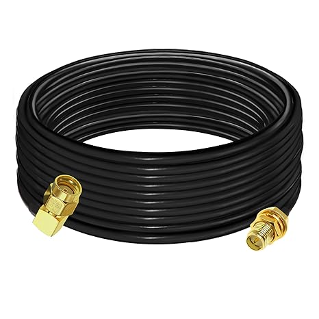 RG58 Coaxial Jumper Cable 32.8ft (10m) | RP-SMA Male to RP-SMA Female Low Loss Extension Cable -Pack -1