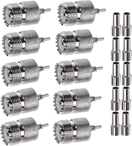 UHF Crimp On Connectors SO239 PL259 Female Jack Crimp Coax Adapter PL-259 Connector for RG316 RG179 Cable (Pack of 10)