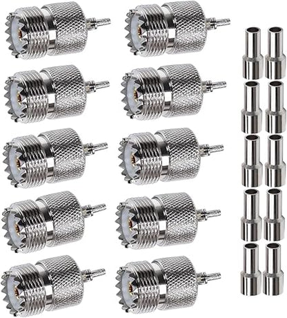 UHF Crimp On Connectors SO239 PL259 Female Jack Crimp Coax Adapter PL-259 Connector for RG316 RG179 Cable (Pack of 10)