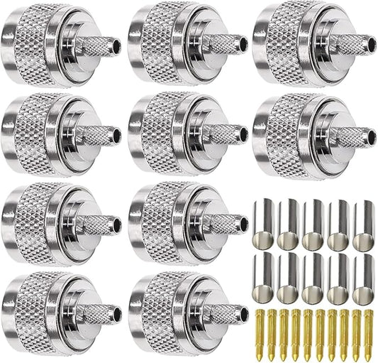 N Male Crimp Connector N Type Plug Adapter for RG58 and RG142 Low Loss High Frequency RF Coaxial Connector (Pack of 10)
