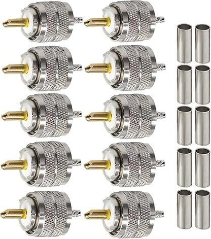 UHF Connector PL259 Male Plug Crimp Coax Adapter SO239 PL-259 Connector for RG316 RG179 Cable (Pack of 10)