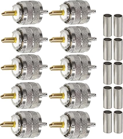 UHF Connector PL259 Male Plug Crimp Coax Adapter SO239 PL-259 Connector for RG316 RG179 Cable (Pack of 10)