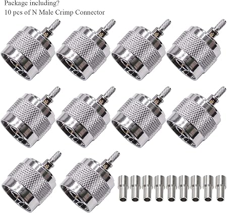 N Male Crimp Connector N Type Plug Adapter for Cable RG316 and RG178 Low Loss High Frequency RF Coaxial Connector (Pack of 10)