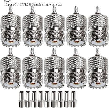 UHF Crimp On Connectors SO239 PL259 Female Jack Crimp Coax Adapter PL-259 Connector for RG316 RG179 Cable (Pack of 10)