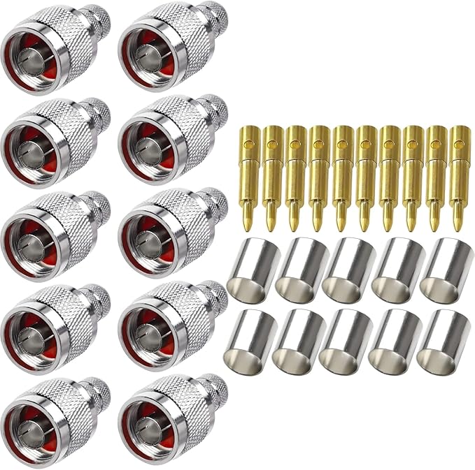 N Male Crimp Connector for Cable HLF-400 and LMR-400 (Pack of 10)