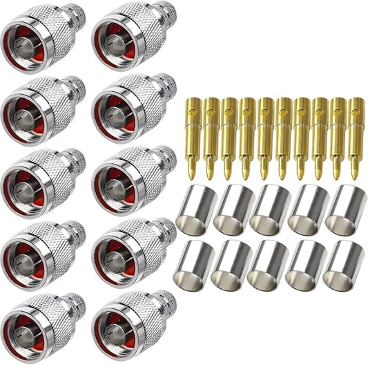 N Male Crimp Connector for Cable HLF-400 and LMR-400 (Pack of 10)