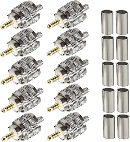 PL-259 UHF Male Plug Crimp Coax Connector Adapter for RG58 -Pack -10