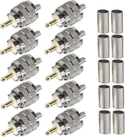 PL-259 UHF Male Plug Crimp Coax Connector Adapter for RG58 -Pack -10