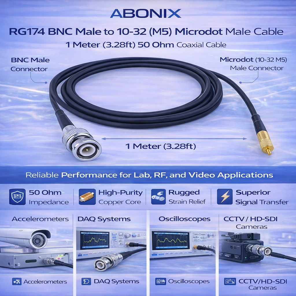 ABONIX RG174 BNC Male to 10-32 (M5) Microdot Male Cable 1 M (3FT), Pack- 1