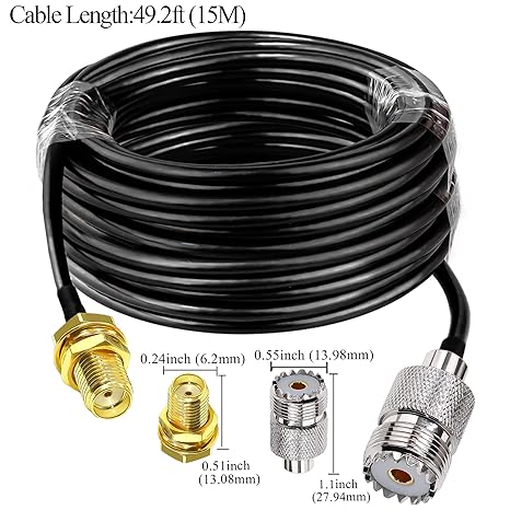 RG58 UHF Female to SMA Female Coaxial Jumper Cable 49.2ft (15M) Low Loss Extension Cable (Pack of 1)