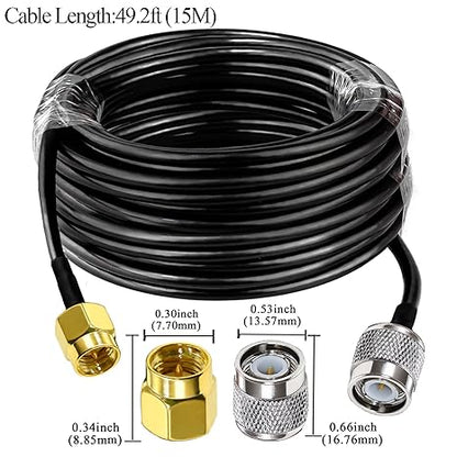 RG58 TNC Male to SMA Male Coaxial Jumper Cable 49.2ft (15M) Low Loss Extension Cable (Pack of 1)
