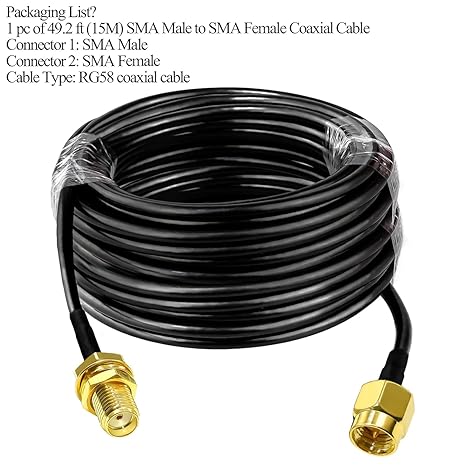 RG58 SMA Male to SMA Female Coaxial Cable, Low Loss SMA RF Coax Cable 49.2Ft(15M) -Pack -1