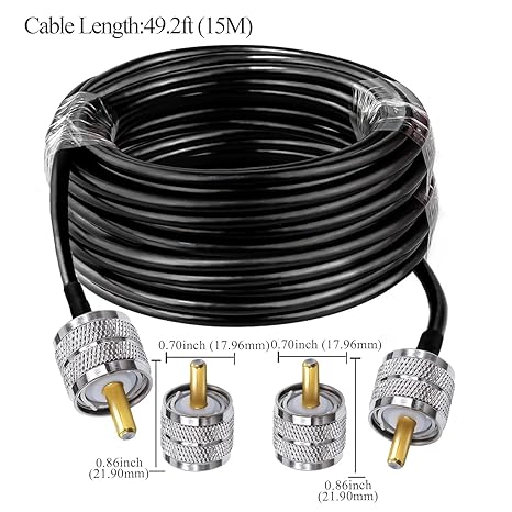 RG58 UHF Male to SMA Male Coaxial Jumper Cable 15 M (49.2 ft) Low Loss Extension Cable (Pack of 1)