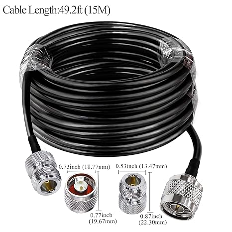 RG58 Coaxial Jumper Cable – 15M (49.2FT) N Male to N Female Low-Loss RF Extension Cable -Pack -1