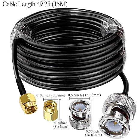 BNC Male to SMA Male Extension Cable RG58 49.2ft(15 Meter) for Antennas Wireless LAN Devices