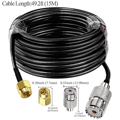 RG58 UHF Female to SMA Male Coaxial Jumper Cable 49.2ft (15M) Low Loss Extension Cable (Pack of 1)