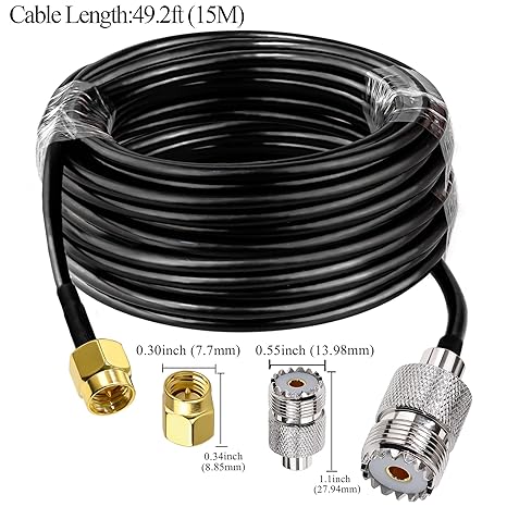 RG58 UHF Female to SMA Male Coaxial Jumper Cable 49.2ft (15M) Low Loss Extension Cable (Pack of 1)