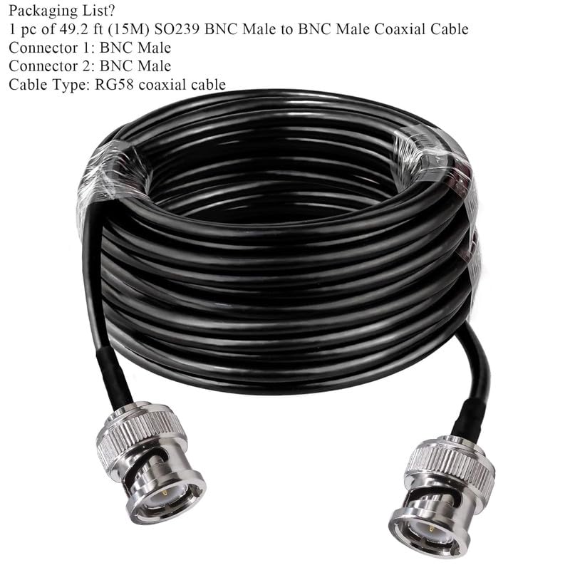 BNC Male to BNC Male RG58 50 Ohm – 49.2ft (15M) Coaxial Jumper -Pack - 1
